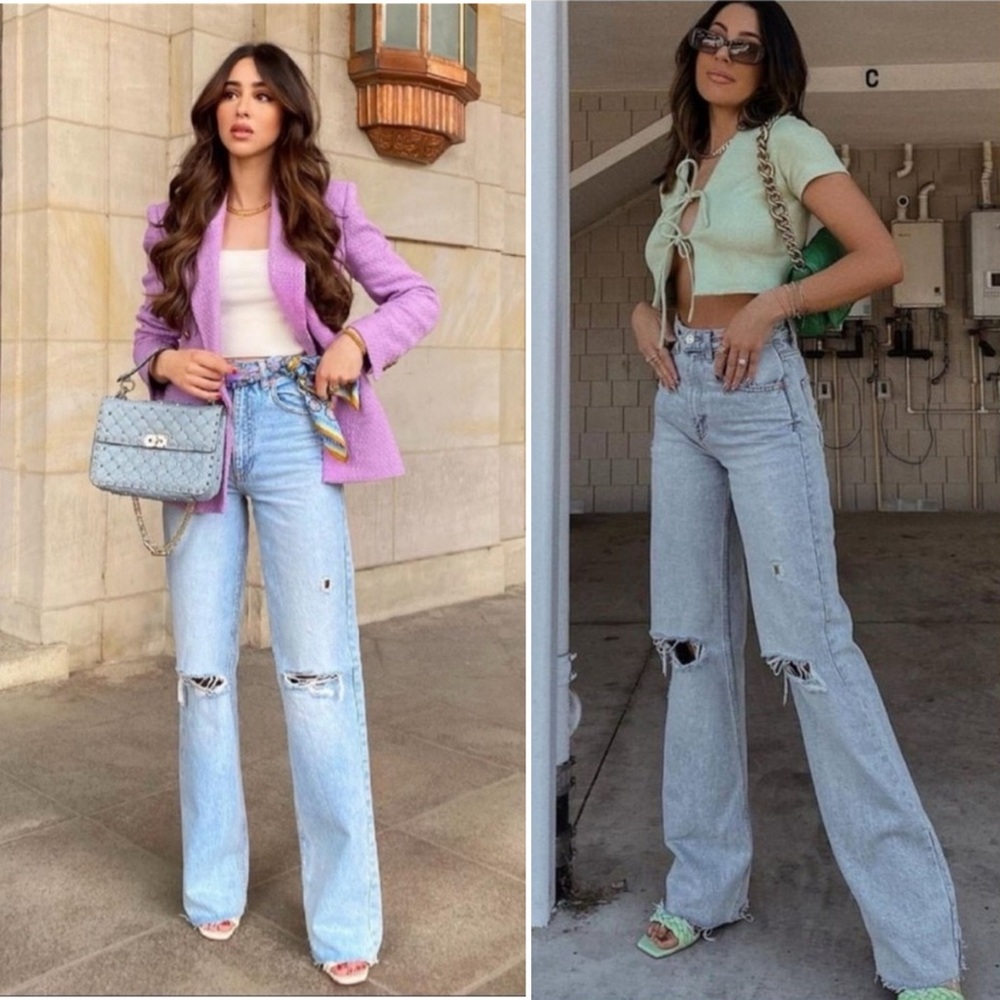 Zara Ultra High Rise Ripped Jeans Light Wash